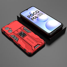 Coque Contour Silicone et Plastique Housse Etui Mat avec Aimant Magnetique Support KC2 pour Xiaomi Poco M4 5G Rouge