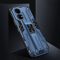 Coque Contour Silicone et Plastique Housse Etui Mat avec Aimant Magnetique Support KC3 pour Huawei P50 Pro Bleu