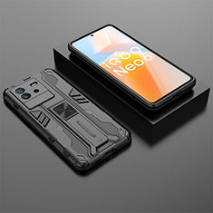 Coque Contour Silicone et Plastique Housse Etui Mat avec Aimant Magnetique Support KC3 pour Vivo iQOO Neo6 5G Noir