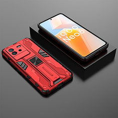 Coque Contour Silicone et Plastique Housse Etui Mat avec Aimant Magnetique Support KC3 pour Vivo iQOO Neo6 5G Rouge