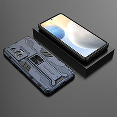 Coque Contour Silicone et Plastique Housse Etui Mat avec Aimant Magnetique Support KC3 pour Vivo X70 5G Bleu