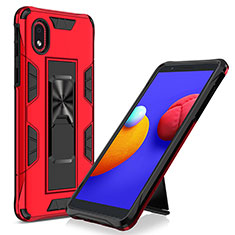 Coque Contour Silicone et Plastique Housse Etui Mat avec Aimant Magnetique Support MQ1 pour Samsung Galaxy A01 Core Rouge