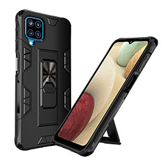 Coque Contour Silicone et Plastique Housse Etui Mat avec Aimant Magnetique Support MQ1 pour Samsung Galaxy A12 Nacho Noir