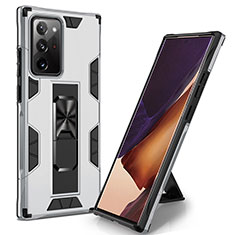 Coque Contour Silicone et Plastique Housse Etui Mat avec Aimant Magnetique Support MQ1 pour Samsung Galaxy Note 20 Ultra 5G Argent