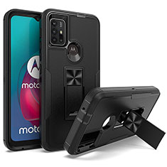 Coque Contour Silicone et Plastique Housse Etui Mat avec Aimant Magnetique Support pour Motorola Moto G10 Noir