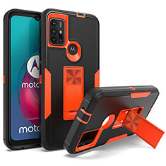 Coque Contour Silicone et Plastique Housse Etui Mat avec Aimant Magnetique Support pour Motorola Moto G10 Power Orange
