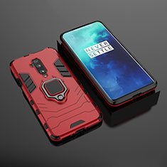 Coque Contour Silicone et Plastique Housse Etui Mat avec Aimant Magnetique Support pour OnePlus 7T Pro Rouge