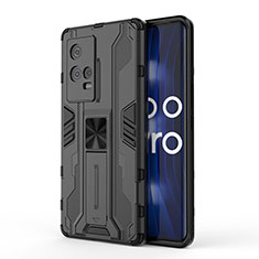 Coque Contour Silicone et Plastique Housse Etui Mat avec Aimant Magnetique Support pour Vivo iQOO 8 Pro 5G Noir