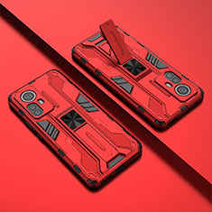 Coque Contour Silicone et Plastique Housse Etui Mat avec Aimant Magnetique Support pour Xiaomi Mi 12 5G Rouge