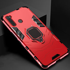 Coque Contour Silicone et Plastique Housse Etui Mat avec Aimant Magnetique Support pour Xiaomi Redmi Note 8 (2021) Rouge