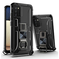Coque Contour Silicone et Plastique Housse Etui Mat avec Aimant Magnetique Support Q01W pour Samsung Galaxy M02s Noir