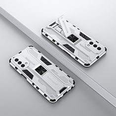 Coque Contour Silicone et Plastique Housse Etui Mat avec Aimant Magnetique Support T01 pour OnePlus Nord N200 5G Blanc