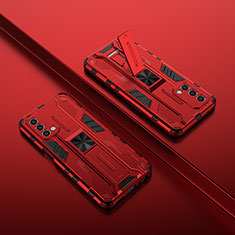 Coque Contour Silicone et Plastique Housse Etui Mat avec Aimant Magnetique Support T01 pour OnePlus Nord N200 5G Rouge