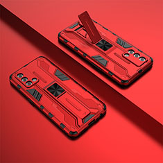 Coque Contour Silicone et Plastique Housse Etui Mat avec Aimant Magnetique Support T01 pour Oppo A74 4G Rouge