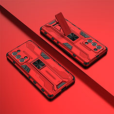 Coque Contour Silicone et Plastique Housse Etui Mat avec Aimant Magnetique Support T01 pour Oppo Reno6 Pro 5G Rouge