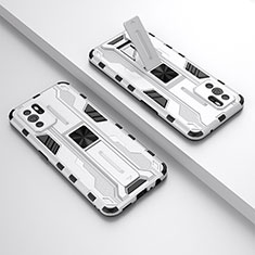 Coque Contour Silicone et Plastique Housse Etui Mat avec Aimant Magnetique Support T01 pour Oppo Reno6 Z 5G Blanc