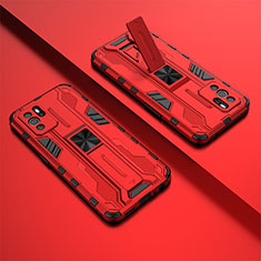 Coque Contour Silicone et Plastique Housse Etui Mat avec Aimant Magnetique Support T01 pour Oppo Reno6 Z 5G Rouge