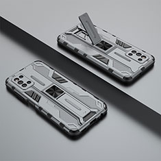 Coque Contour Silicone et Plastique Housse Etui Mat avec Aimant Magnetique Support T01 pour Samsung Galaxy F52 5G Gris