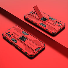 Coque Contour Silicone et Plastique Housse Etui Mat avec Aimant Magnetique Support T01 pour Samsung Galaxy F52 5G Rouge