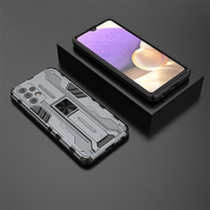 Coque Contour Silicone et Plastique Housse Etui Mat avec Aimant Magnetique Support T01 pour Samsung Galaxy M32 5G Gris