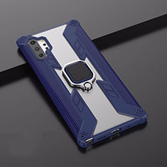 Coque Contour Silicone et Plastique Housse Etui Mat avec Magnetique Support A02 pour Samsung Galaxy Note 10 Plus 5G Bleu