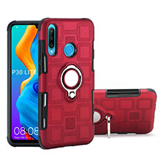 Coque Contour Silicone et Plastique Housse Etui Mat avec Magnetique Support Bague Anneau A01 pour Huawei P30 Lite New Edition Rouge