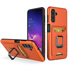Coque Contour Silicone et Plastique Housse Etui Mat avec Magnetique Support Bague Anneau J01S pour Samsung Galaxy A04s Orange