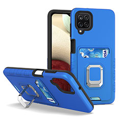 Coque Contour Silicone et Plastique Housse Etui Mat avec Magnetique Support Bague Anneau J01S pour Samsung Galaxy A12 5G Bleu