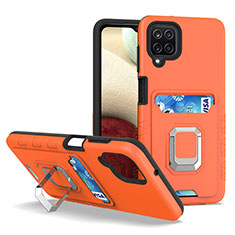 Coque Contour Silicone et Plastique Housse Etui Mat avec Magnetique Support Bague Anneau J01S pour Samsung Galaxy A12 Nacho Orange