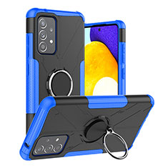 Coque Contour Silicone et Plastique Housse Etui Mat avec Magnetique Support Bague Anneau J01X pour Samsung Galaxy A52 4G Bleu
