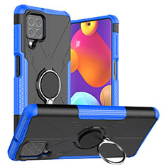 Coque Contour Silicone et Plastique Housse Etui Mat avec Magnetique Support Bague Anneau J01X pour Samsung Galaxy F62 5G Bleu