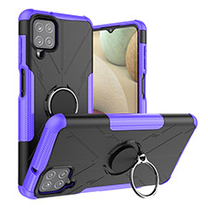 Coque Contour Silicone et Plastique Housse Etui Mat avec Magnetique Support Bague Anneau J01X pour Samsung Galaxy M12 Violet