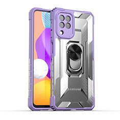 Coque Contour Silicone et Plastique Housse Etui Mat avec Magnetique Support Bague Anneau J02S pour Samsung Galaxy M32 4G Violet