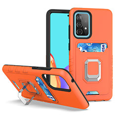 Coque Contour Silicone et Plastique Housse Etui Mat avec Magnetique Support Bague Anneau J03S pour Samsung Galaxy A52 5G Orange