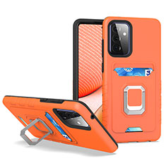 Coque Contour Silicone et Plastique Housse Etui Mat avec Magnetique Support Bague Anneau J03S pour Samsung Galaxy A72 5G Orange