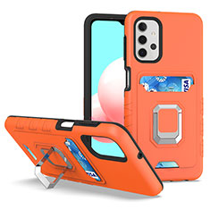 Coque Contour Silicone et Plastique Housse Etui Mat avec Magnetique Support Bague Anneau J03S pour Samsung Galaxy M32 5G Orange