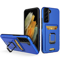 Coque Contour Silicone et Plastique Housse Etui Mat avec Magnetique Support Bague Anneau J03S pour Samsung Galaxy S22 Plus 5G Bleu