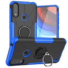 Coque Contour Silicone et Plastique Housse Etui Mat avec Magnetique Support Bague Anneau JX1 pour Motorola Moto E7 Power Bleu