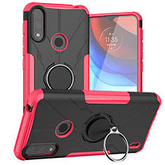 Coque Contour Silicone et Plastique Housse Etui Mat avec Magnetique Support Bague Anneau JX1 pour Motorola Moto E7 Power Rose Rouge