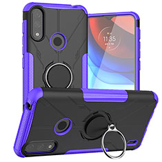 Coque Contour Silicone et Plastique Housse Etui Mat avec Magnetique Support Bague Anneau JX1 pour Motorola Moto E7 Power Violet