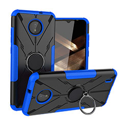 Coque Contour Silicone et Plastique Housse Etui Mat avec Magnetique Support Bague Anneau JX1 pour Nokia C10 Bleu