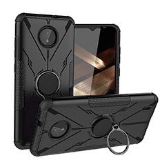 Coque Contour Silicone et Plastique Housse Etui Mat avec Magnetique Support Bague Anneau JX1 pour Nokia C10 Noir