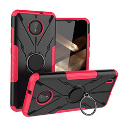 Coque Contour Silicone et Plastique Housse Etui Mat avec Magnetique Support Bague Anneau JX1 pour Nokia C10 Rose Rouge