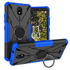 Coque Contour Silicone et Plastique Housse Etui Mat avec Magnetique Support Bague Anneau JX1 pour Nokia C100 Bleu