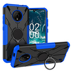 Coque Contour Silicone et Plastique Housse Etui Mat avec Magnetique Support Bague Anneau JX1 pour Nokia C200 Bleu