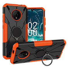Coque Contour Silicone et Plastique Housse Etui Mat avec Magnetique Support Bague Anneau JX1 pour Nokia C200 Orange