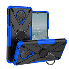 Coque Contour Silicone et Plastique Housse Etui Mat avec Magnetique Support Bague Anneau JX1 pour Nokia G10 Bleu
