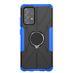 Coque Contour Silicone et Plastique Housse Etui Mat avec Magnetique Support Bague Anneau JX1 pour Samsung Galaxy A52s 5G Bleu