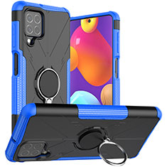 Coque Contour Silicone et Plastique Housse Etui Mat avec Magnetique Support Bague Anneau JX1 pour Samsung Galaxy F62 5G Bleu