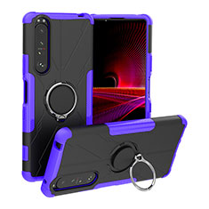 Coque Contour Silicone et Plastique Housse Etui Mat avec Magnetique Support Bague Anneau JX1 pour Sony Xperia 1 III Violet